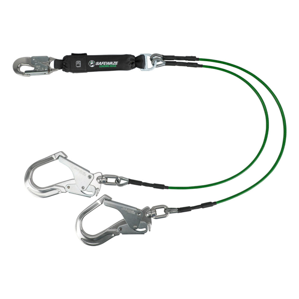 Leading Edge 6′ Energy Absorbing Lanyard: Dual Leg, Alu Swivel Rebar Hooks Safewaze