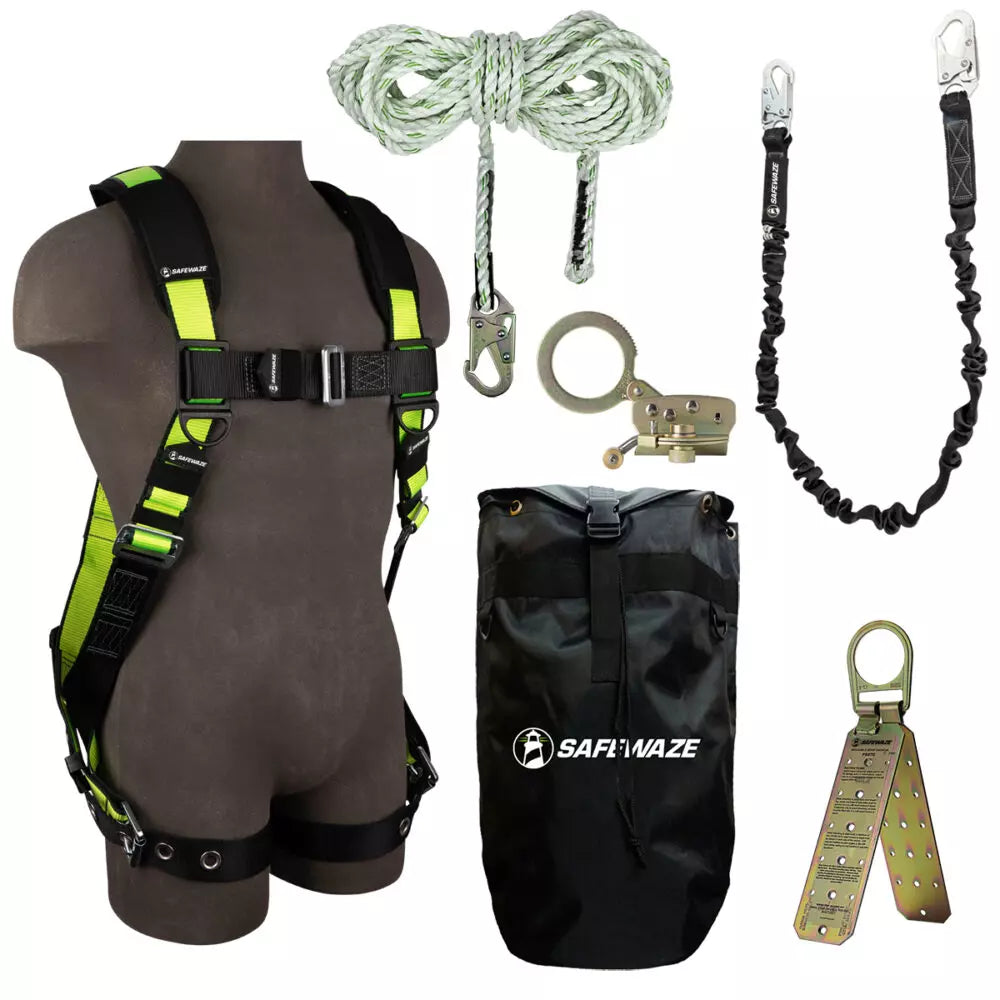 PRO Bag Roof Kit: FS185 Harness, FS700-50 VLL, FS1120 Grab, FS88580 Lanyard, FS870 Anchor, FS8185 Bag Safewaze