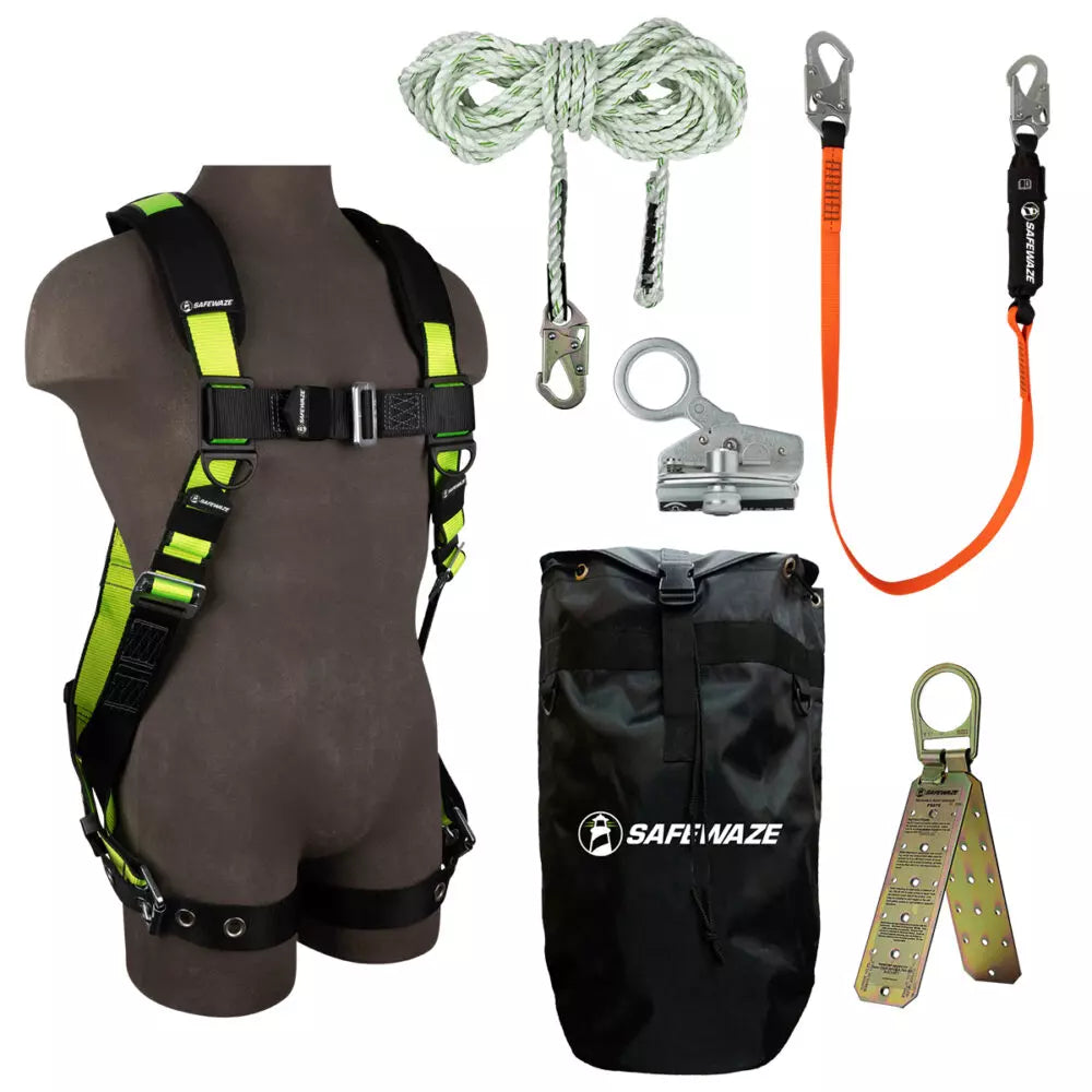 PRO Bag Roof Kit: FS185 Harness, FS700-50 VLL, FS1118-DC Grab, FS88560-E Lanyard, FS870 Anchor, FS8185 Bag Safewaze