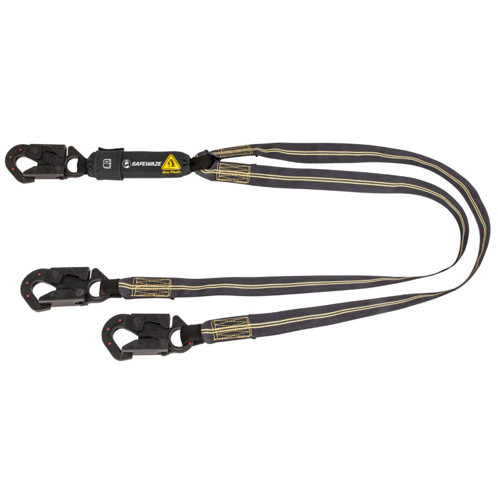 Arc Flash 6′ Energy Absorbing Lanyard: Aramid, Dual Leg, Dielectric Snap Hooks Safewaze