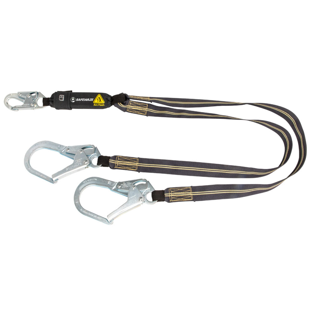 Arc Flash 6′ Energy Absorbing Lanyard: Aramid, Dual Leg, Rebar Hooks Safewaze