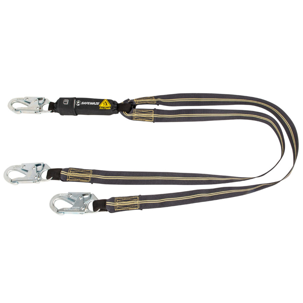 Arc Flash 6′ Energy Absorbing Lanyard: Aramid, Dual Leg, Snap Hooks Safewaze