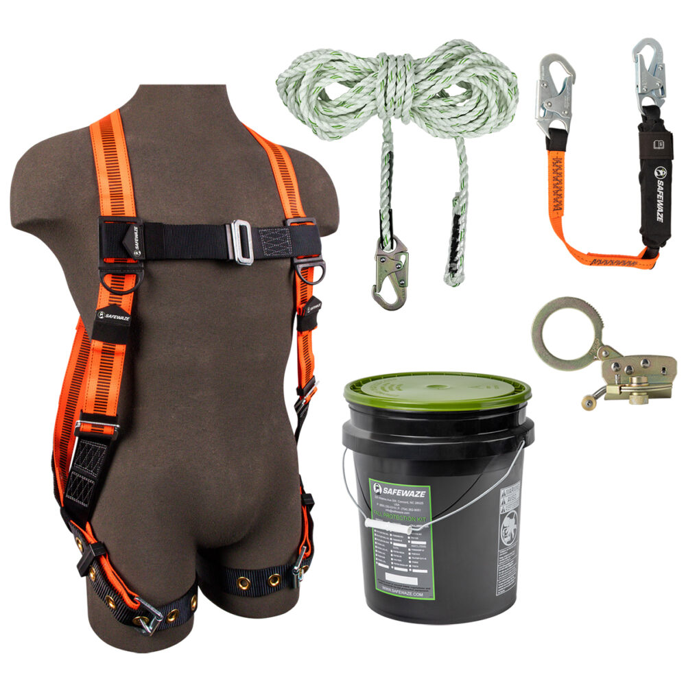 V-Line Bucket Roof Kit: FS99185-E Harness, FS700-50 VLL, FS1120 Grab, FS88560-E3 Lanyard Safewaze