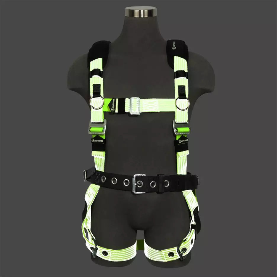 Reflective Full Body Harness: 1D, MB Chest, TB legs, Mining belt Safewaze