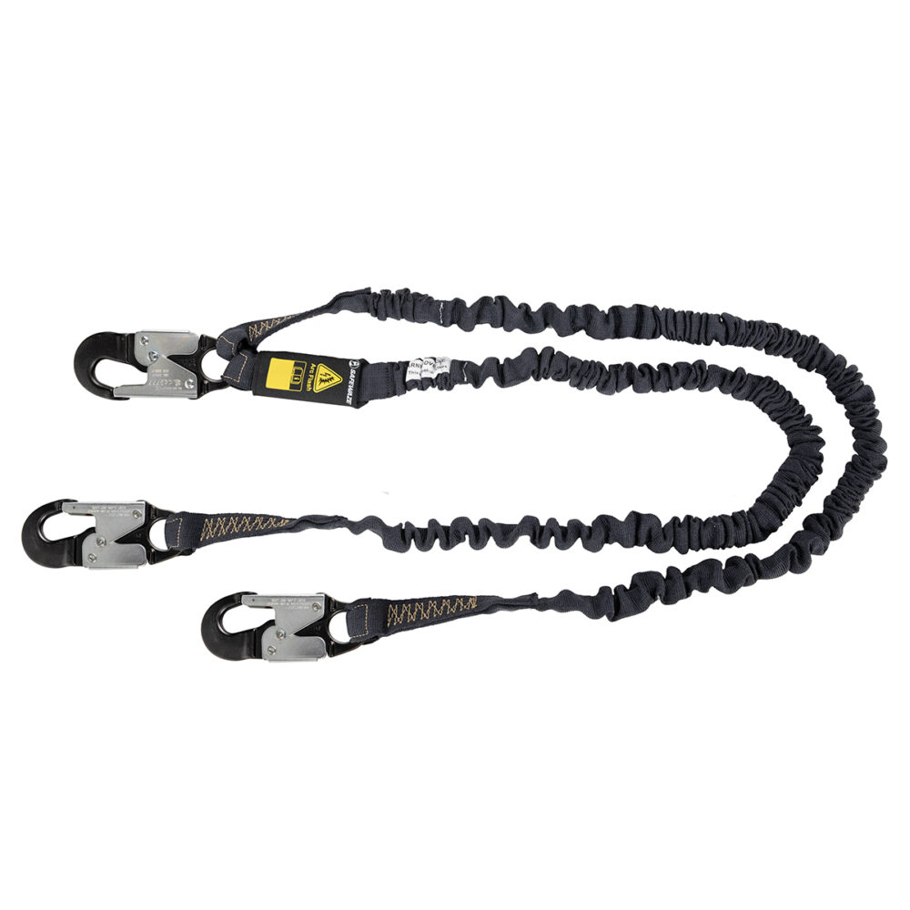Arc Flash 6′ Internal Energy Absorbing Lanyard: Aramid, Dual Leg, Alu Snap Hooks Safewaze