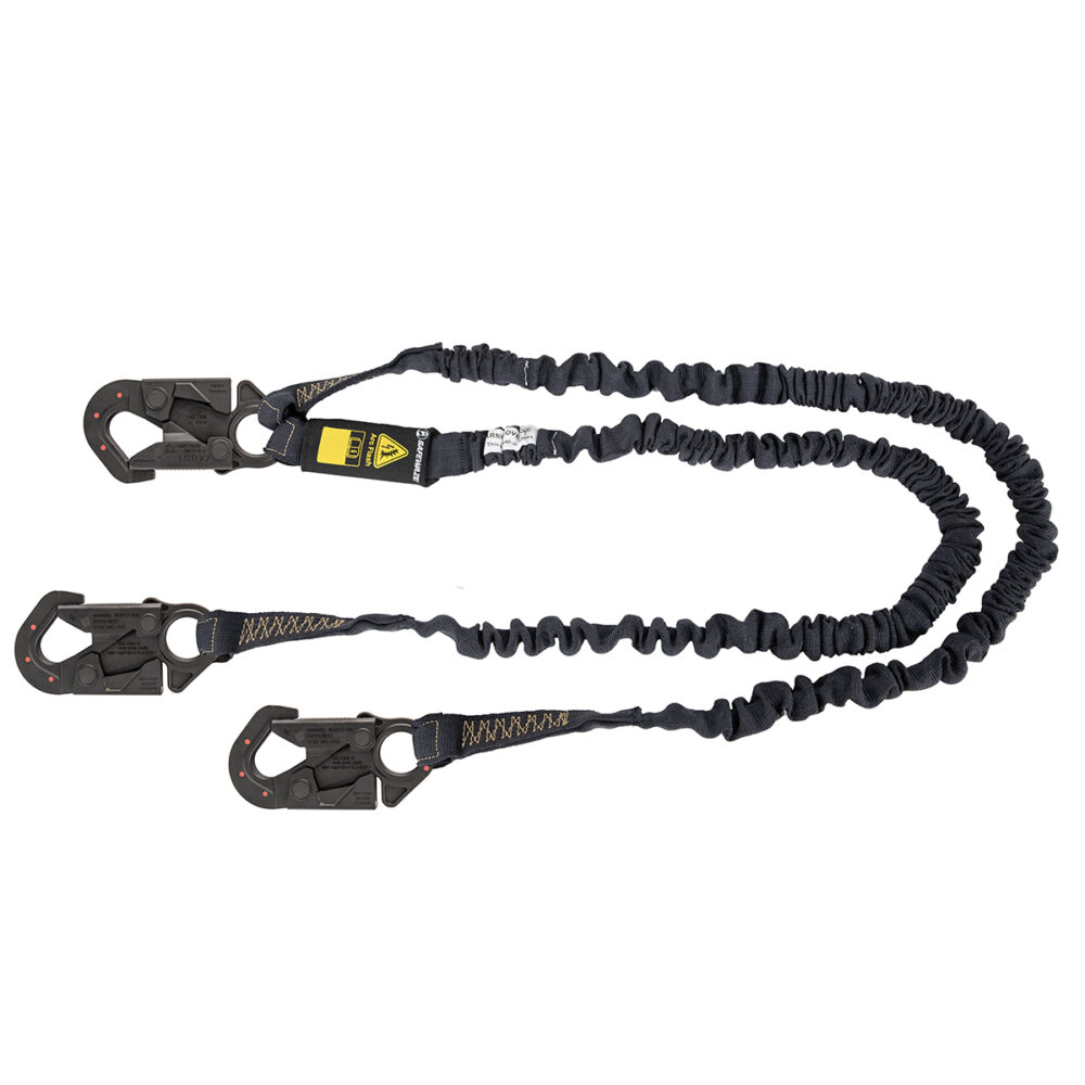 Arc Flash 6′ Internal Energy Absorbing Lanyard: Aramid, Dual Leg, Dielectric Snap Hooks Safewaze