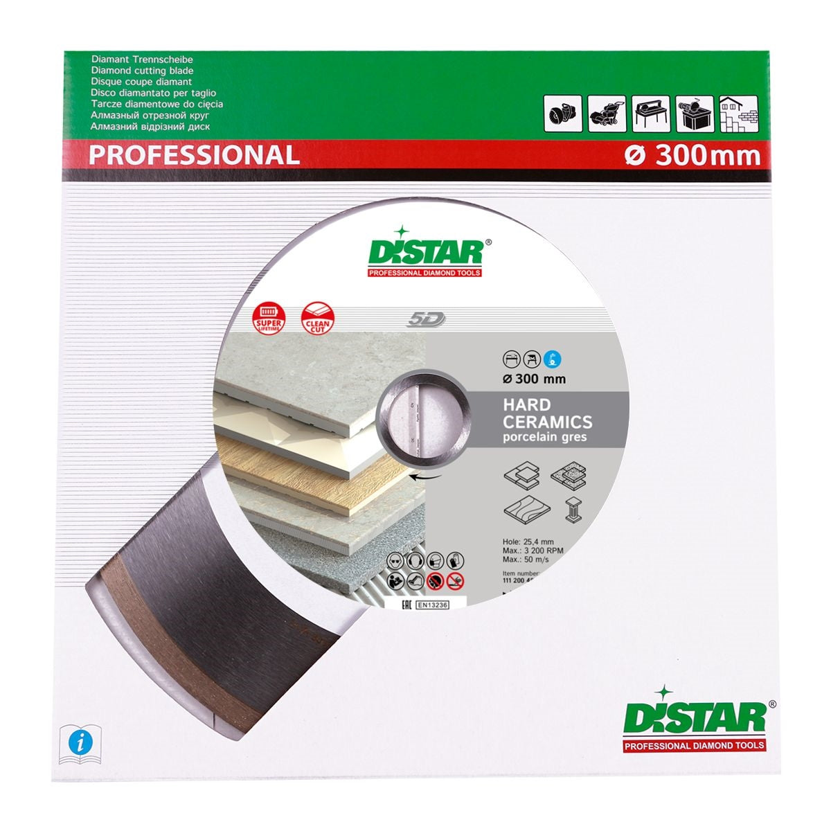 Diamond Cutting Blade 1A1R Hard Ceramics 12" Distar