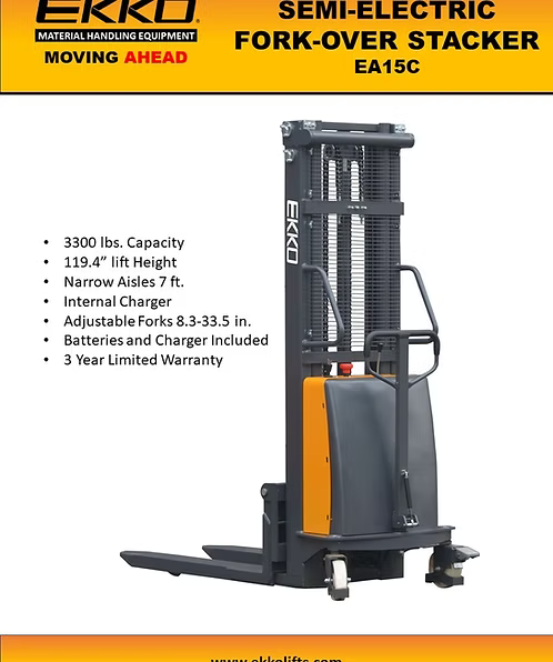 Semi-Electric Fork-Over Stacker with 119.3" Lift Height EKKO