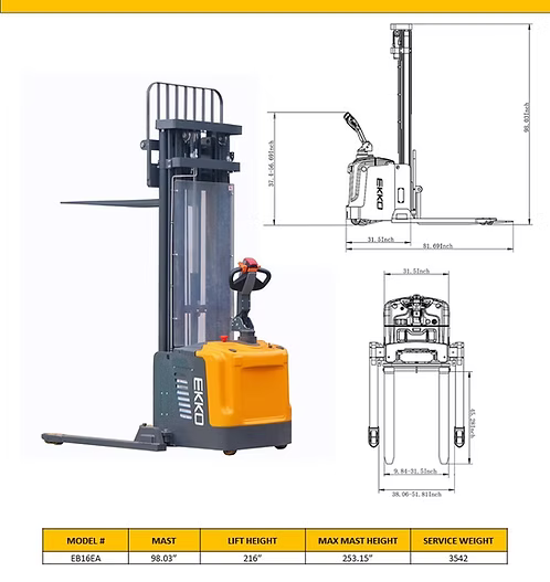 Full Powered Straddle Stacker EB16EA with 216" Lift Height EKKO