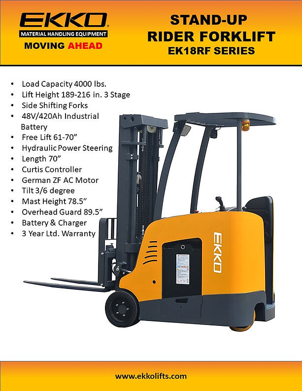 Stand-Up Rider Forklift - Cushion Tire · 189" Lift EKKO