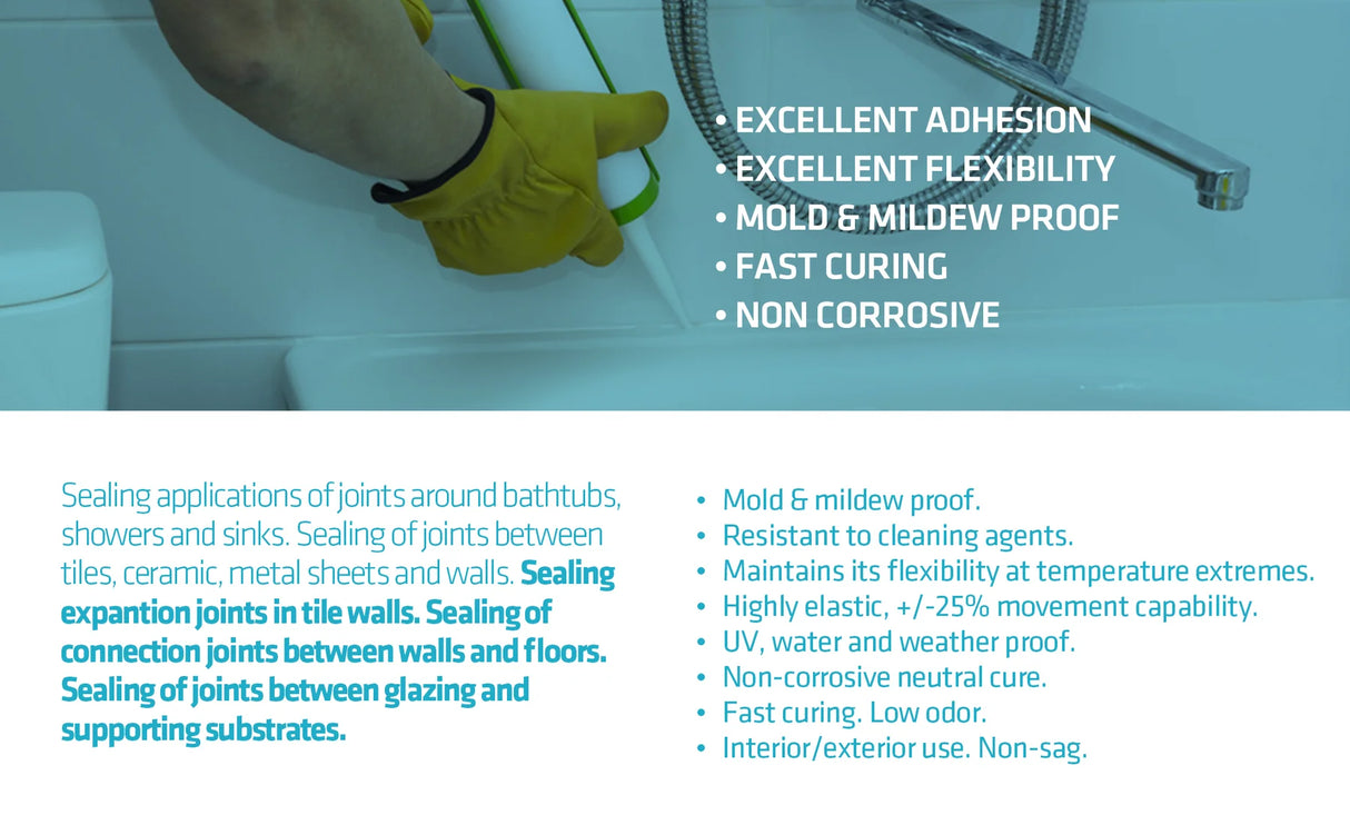 Hyper Kitchen & Bathroom Silicone 300Ml (10.1 FL. OZ) Transparent - 12 COUNT Kraken Bond