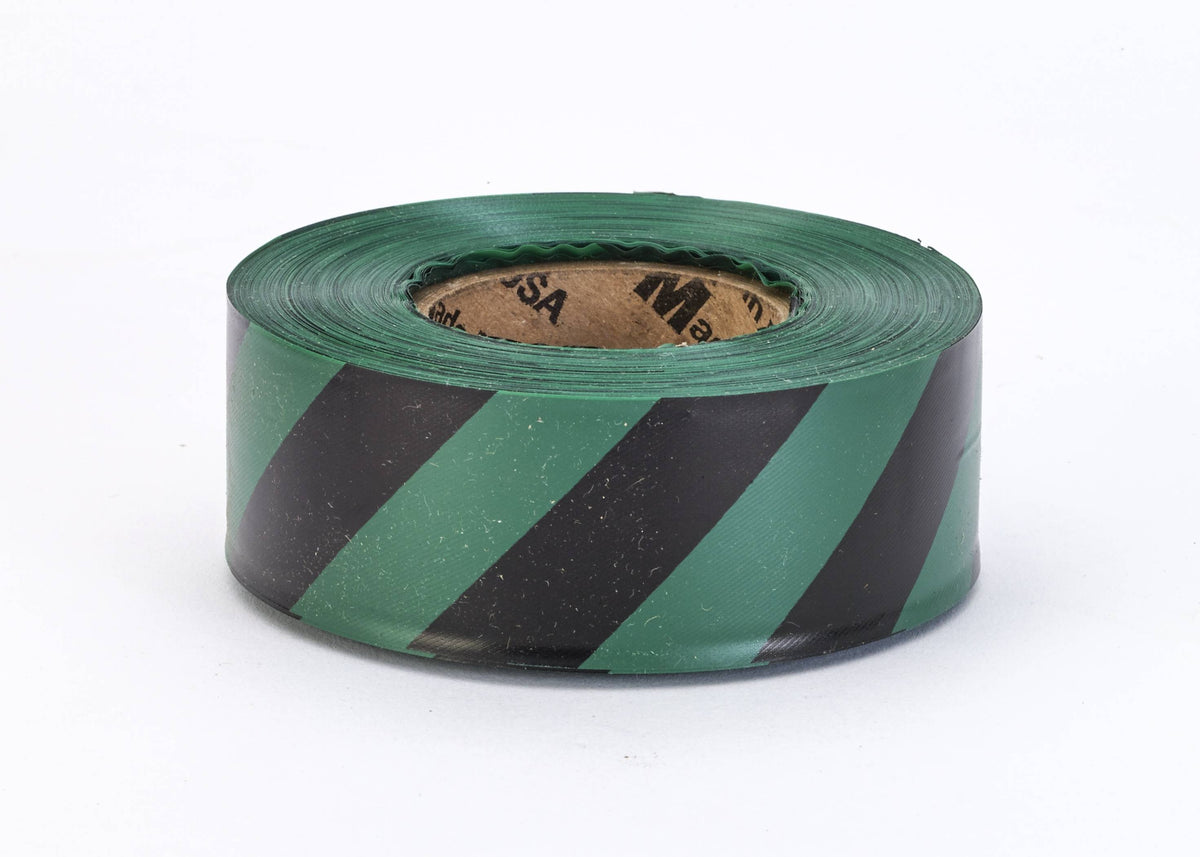 Flagging Tape - Ultra Standard (144 Rolls) 16002-3291-1875 Mutual Industries Green/Black Stripe