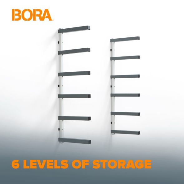 6-Level Lumber Storage Rack – White and Gray Bora
