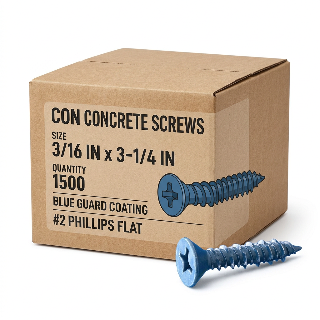 CON CONCRETE SCREWS - PHILLIPS FLAT (BLUE GUARD COATING) - #2 Phillips CONFB0316314 Daggerz 3/16" x 3-1/4" (Box of 1500)