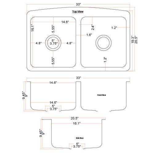 Dakota Sinks DSE-HCA5050 Signature Elements Series 33 Inch 50/50 Handmade Copper Double Bowl Apron Front Kitchen Sink - Hammered Copper Dakota Sinks