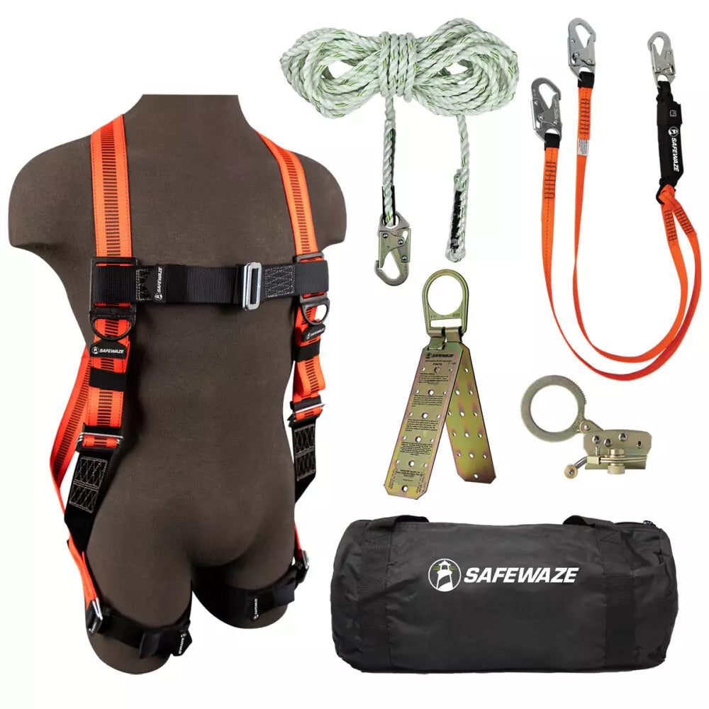 V-Line Bag Roof Kit: FS99280-E Harness, FS700-50 VLL, FS1120 Grab, FS88561-E Lanyard, FS870 Anchor, FS8150 Bag Safewaze