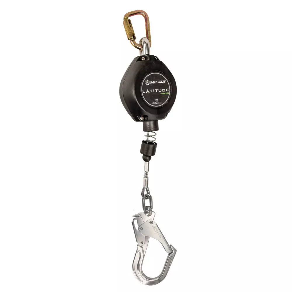 Latitude HD 11' Single Cable SRL-P: Carabiner, LI Hook FS-FSP1211-G-RBH Safewaze Swivel Rebar Hook