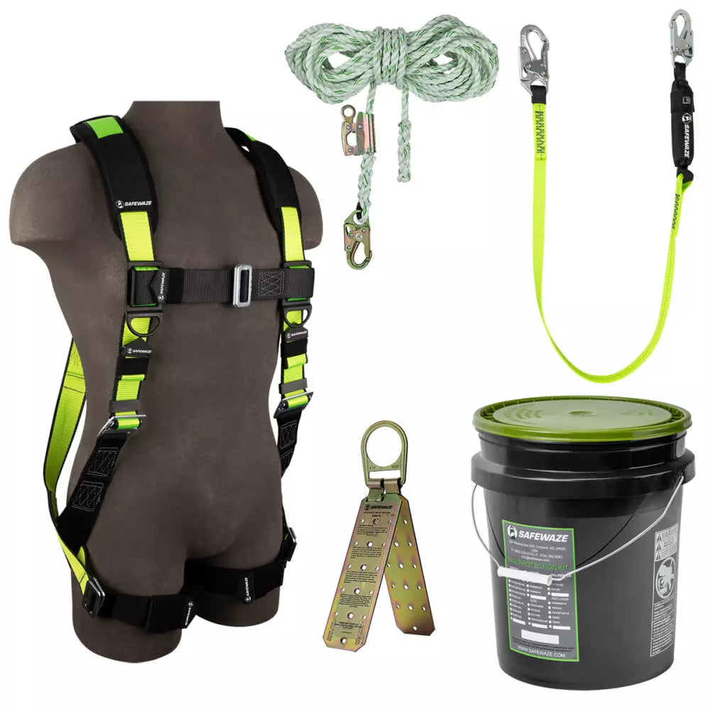 PRO Bucket Roof Kit: FS280 Harness, FS700-50GA VLL, FS560 Lanyard, FS870 Anchor Safewaze