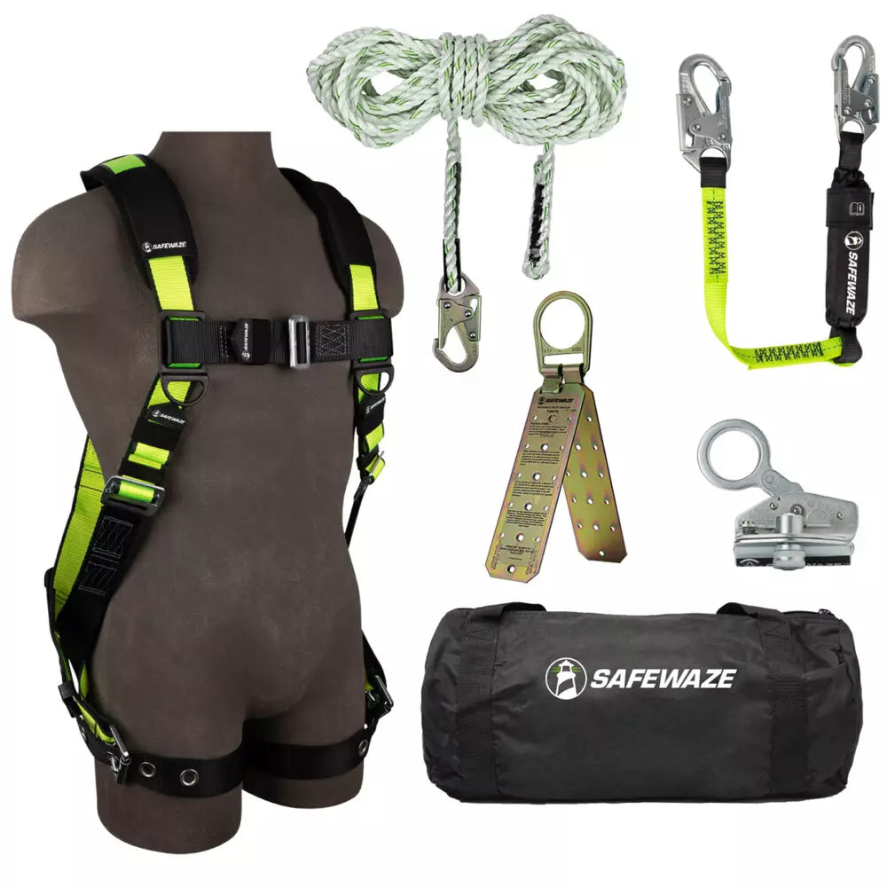 PRO Bag Roof Kit: FS185 Harness, FS700-50 VLL, FS1118-DC Grab, FS560-3 Lanyard, FS870 Anchor, FS8150 Bag Safewaze