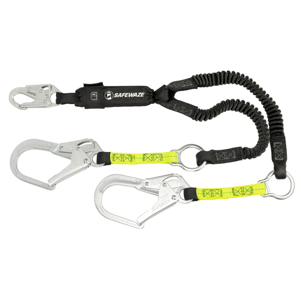PRO 6′ Stretch Energy Absorbing Lanyard: Rebar Hooks, Rescue Rings Safewaze