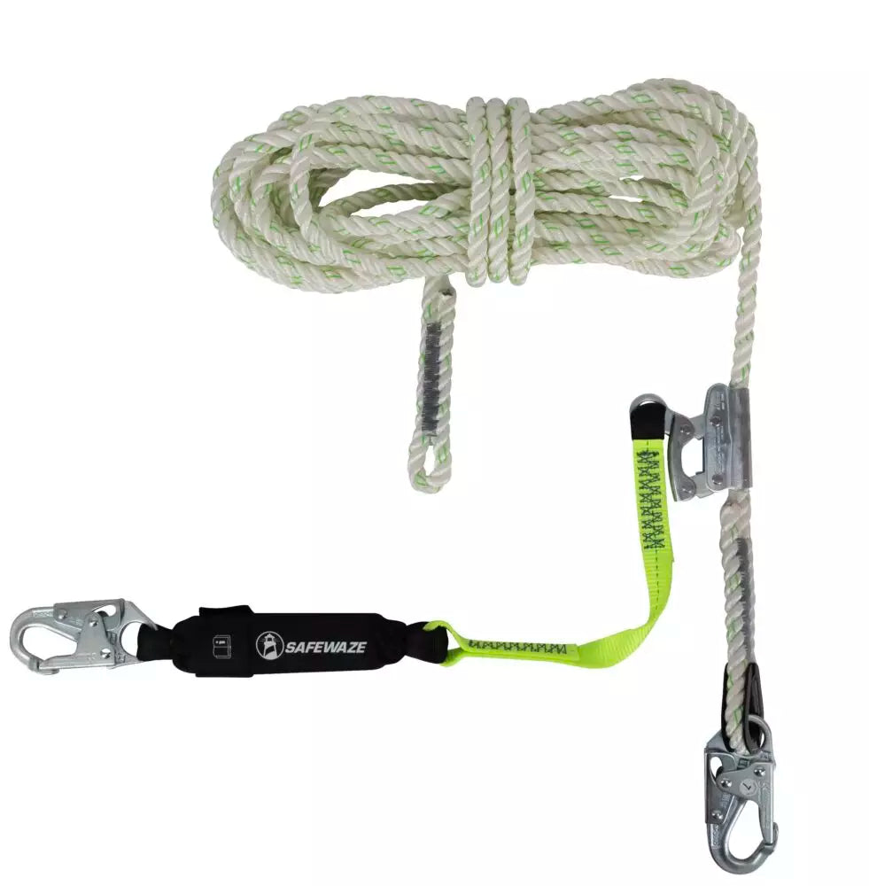 PRO 50′ Vertical Lifeline Assembly: Snap Hook, Rope Grab, EA Lanyard Safewaze