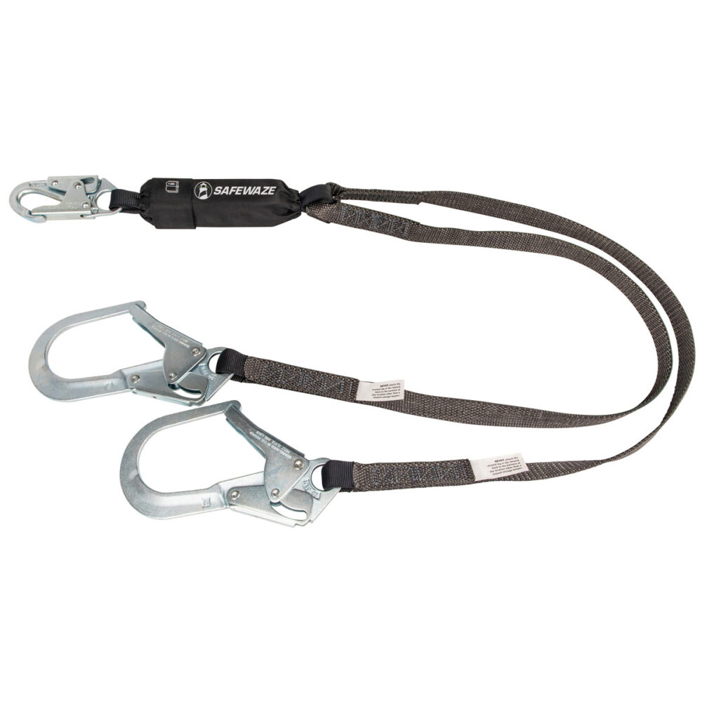 Heavyweight 6′ Energy Absorbing Lanyard: Dual Leg, Rebar Hooks Safewaze