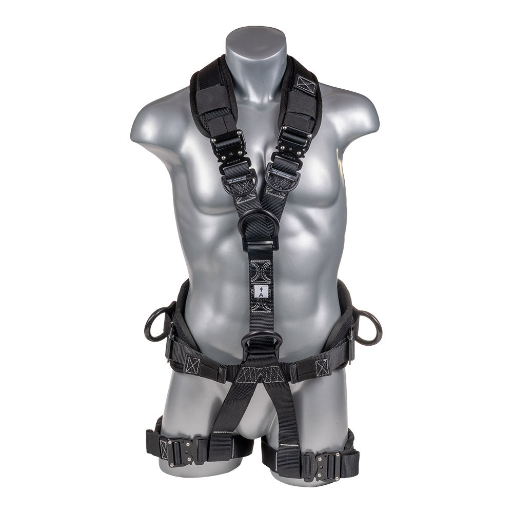 Akula™ Series Harness 5pt., Padded Back/Legs, QCB, Positioning Belt Side D-Rings, Back and Dual Front D-Rings, Black Palmer Safety