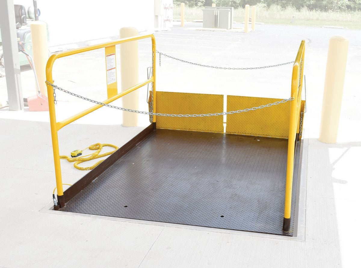 Steel Premium Truck Scissor Dock Lift 6 Ft x 8 Ft 5,000 Lb. Capacity Brown/Yellow Vestil