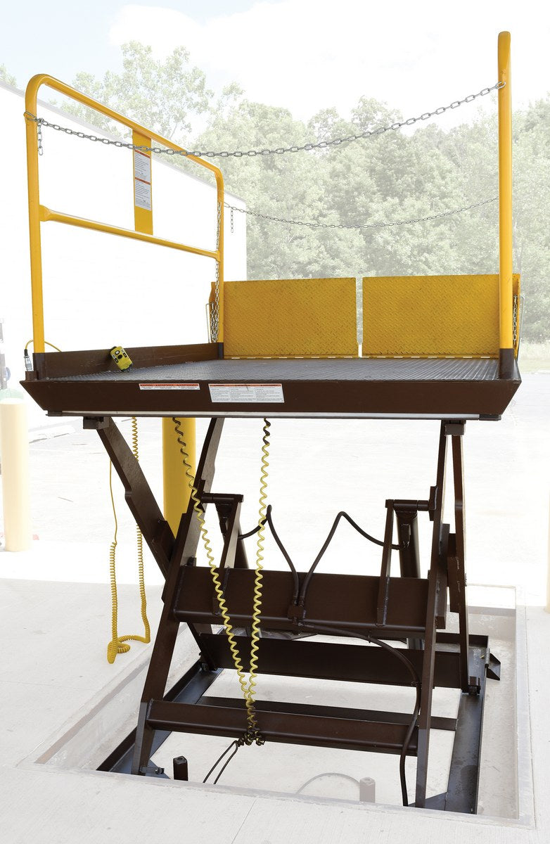 Steel Premium Truck Scissor Dock Lift 6 Ft x 8 Ft 5,000 Lb. Capacity Brown/Yellow Vestil