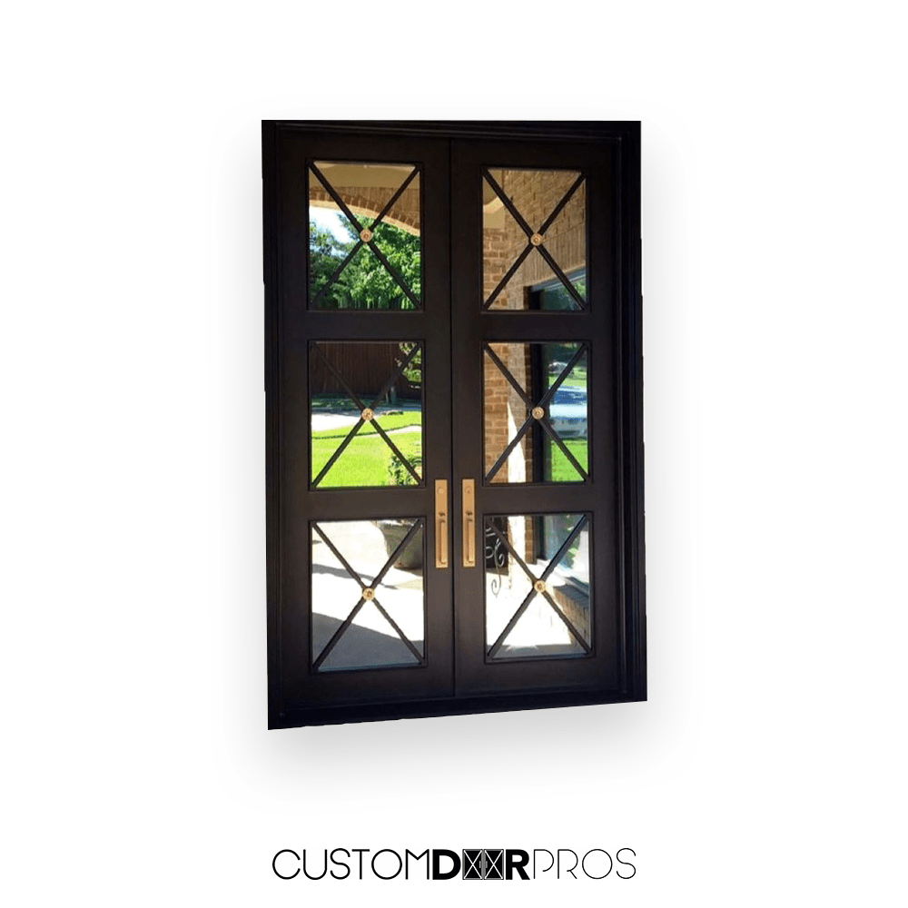 Artemis Double Iron Doors: Regency Style with Tempered Glass & Insulated Flush Bolt System Custom Iron Door Pros