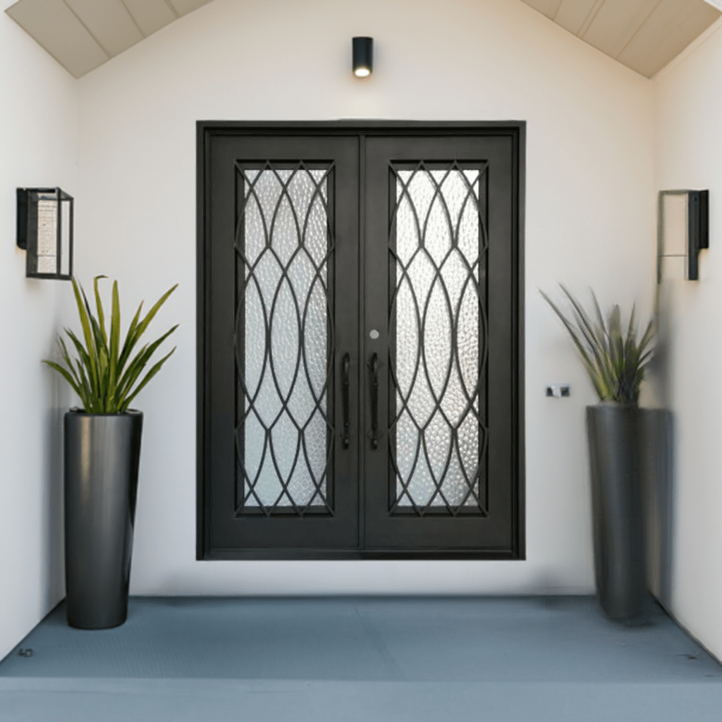 Athena Double Doors sku-42111694209217 Custom Iron Door Pros 72 x 96 Black Clear