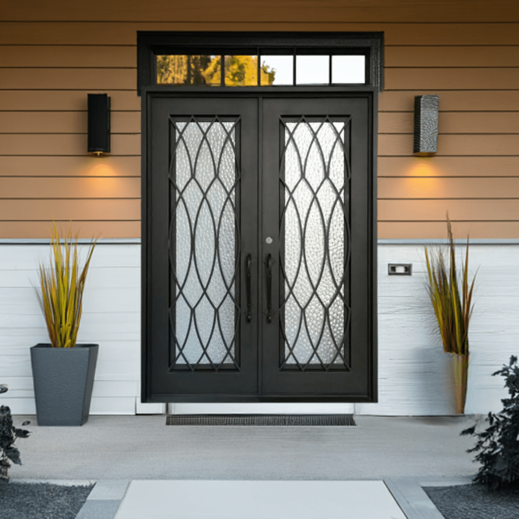Athena Double Doors sku-48053696004289 Custom Iron Door Pros 72 x 81 Black Reeded