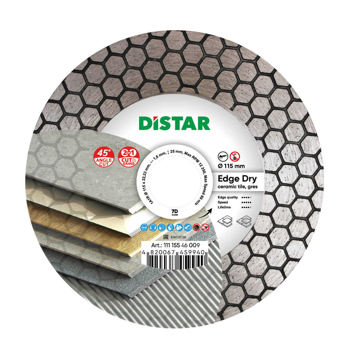 Diamond Cutting Blade 1A1R Edge Dry 11115546009 Distar 4.5"