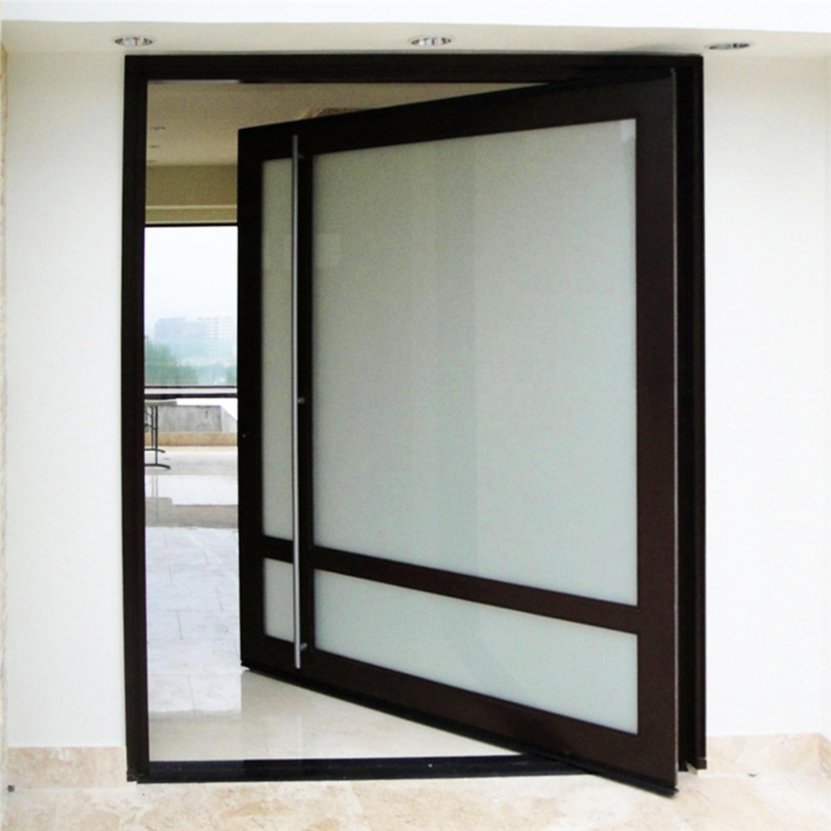 Koi Frosted Pivot Door Custom Iron Door Pros