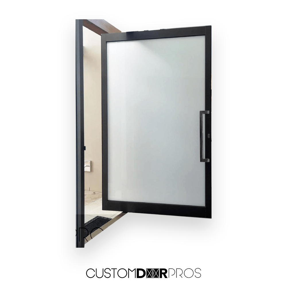 Minimalist Frosted Glass Pivot Door Custom Iron Door Pros