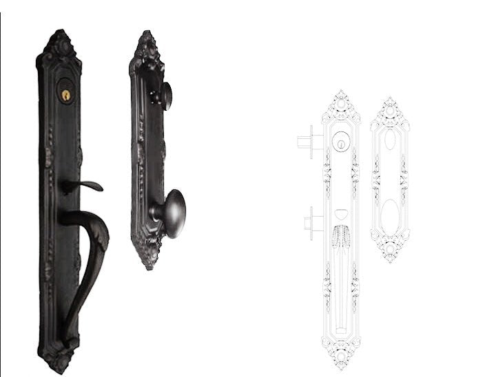 Monaco Handle Set sku-39399921320129 Custom Iron Door Pros Black 19" x 2 1/3" (handle side) / 11 1/3" x 3" (knob side)