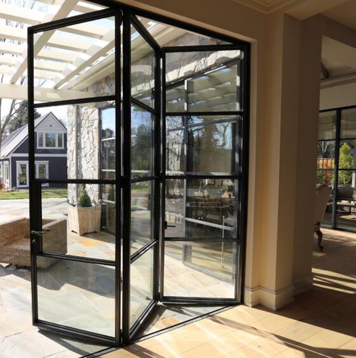 Notus Panel Aluminum Black Bi-fold Doors sku-40247275487425 Custom Iron Door Pros 68” x 80” 2 panel