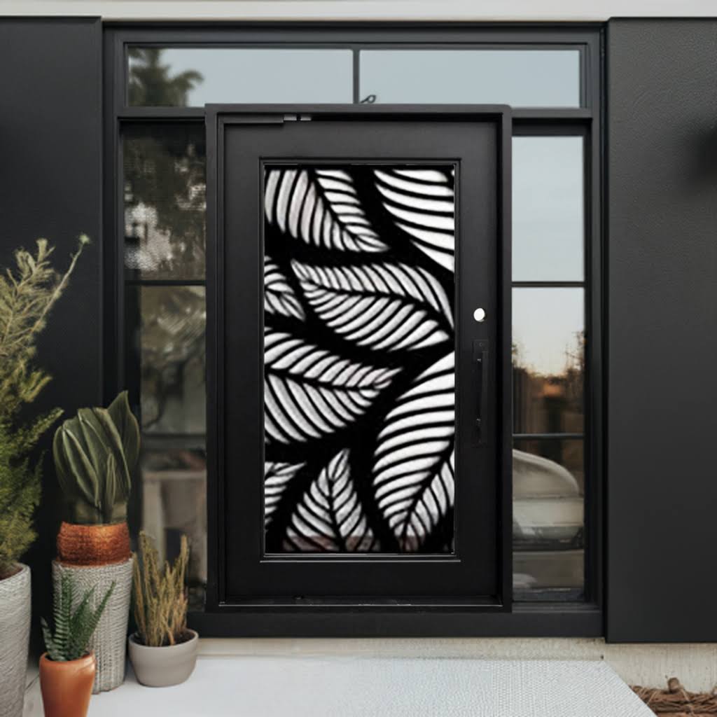 Palmier Pivot Door sku-42734987641025 Custom Iron Door Pros 48" x 81" Matte Black Clear Glass