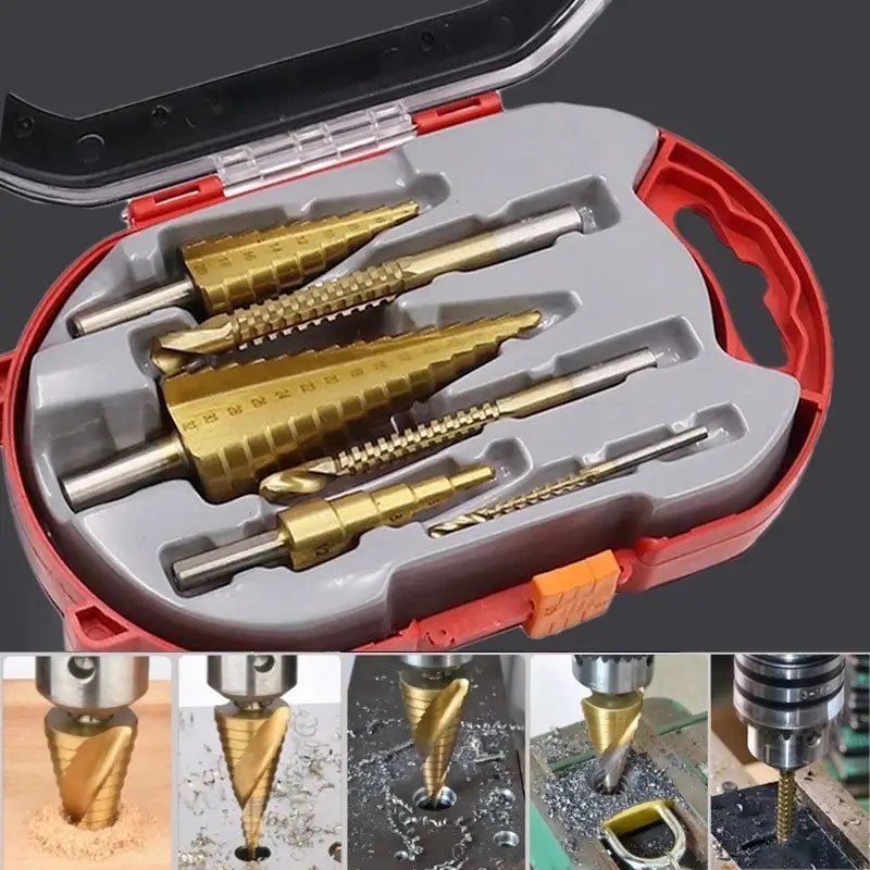 Titanium Step Drill Bits Drilling & Twisting Metal - 6 piece set Diamond Tool Store