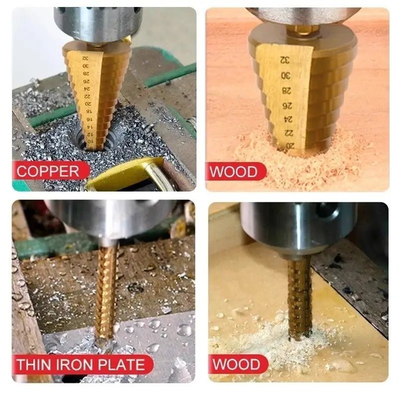 Titanium Step Drill Bits Drilling & Twisting Metal - 6 piece set Diamond Tool Store