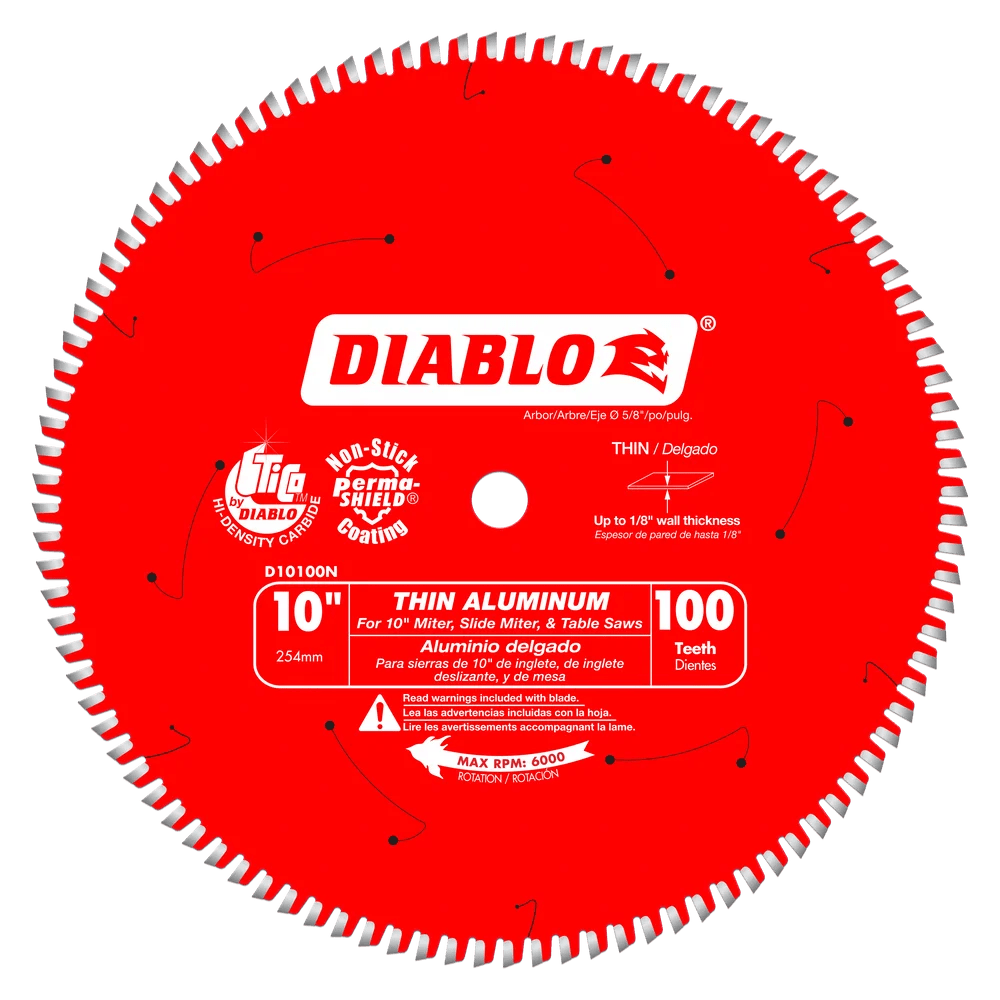 10 in. x 100 Tooth Thin Aluminum Cutting Saw Blade - D10100N Diablo Tools