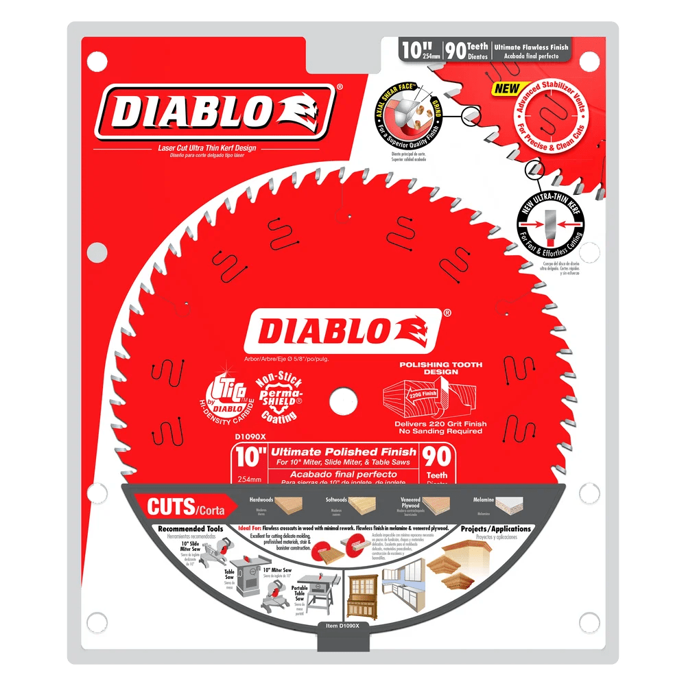 10 in. x 90 Tooth Ultimate Polished Finish Saw Blade - 4 per Order Diablo Tools