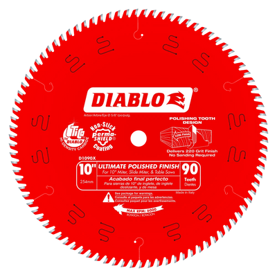 10 in. x 90 Tooth Ultimate Polished Finish Saw Blade - 4 per Order Diablo Tools