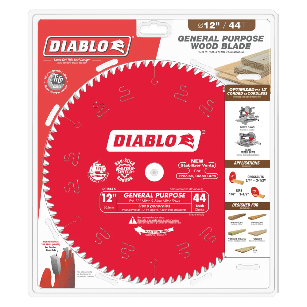 12 in. x 44 Tooth General Purpose Wood Saw Blade - 8 per Order Diablo Tools