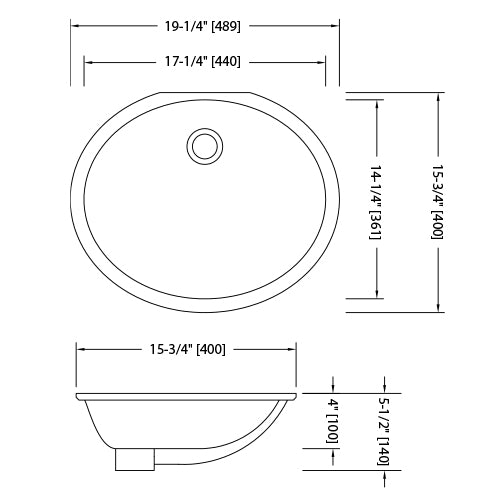 17×14 Porcelain Undermount Oval Lavatory Sink Dakota Sinks