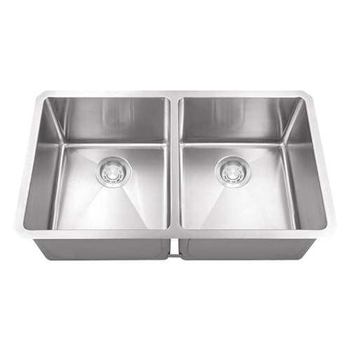 18g Micro Radius 50/50 Double Bowl Undermount Stainless Steel Kitchen Sink Dakota Sinks