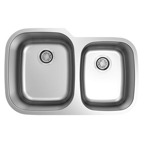 18g Standard Radius 60/40 Offset Double Bowl Undermount Stainless Steel Kitchen Sink Dakota Sinks