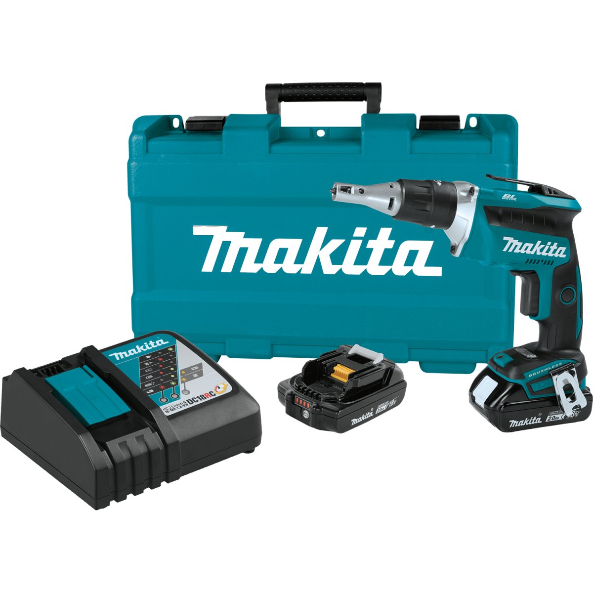 18V LXT® Lithium‑Ion Brushless Cordless 4,000 RPM Drywall Screwdriver XSF03R Makita 2Ah Battery Compact Kit
