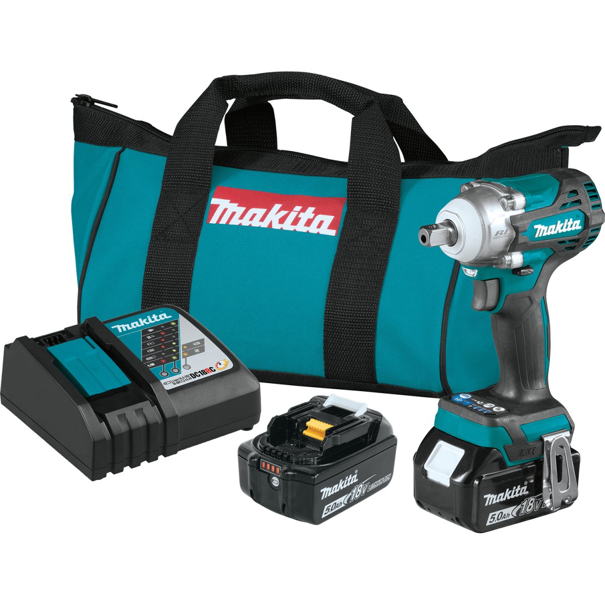 18V LXT® Lithium‑Ion Brushless Cordless 4‑Speed 1/2" Sq. Drive Impact Wrench w/ Detent Anvil XWT15T Makita Kit