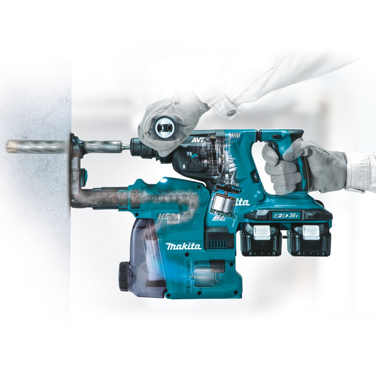 36V (18V X2) LXT® Brushless 1‑1/8" AVT® Rotary Hammer, accepts SDS‑PLUS bits, AFT®, AWS® Capable Makita